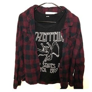 Led zeppelin muscle tank with grunge plaid shirt